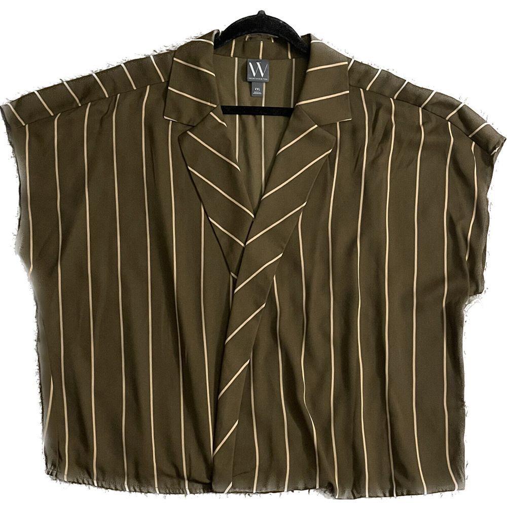 Worthington V-Neck Printed Blouse, Women's Size‎ XXL, Green NEW MSRP $40